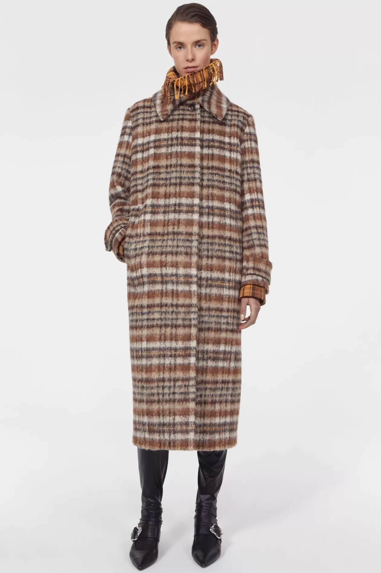 Rodebjer Aida Brushed Check Coat Brown Best