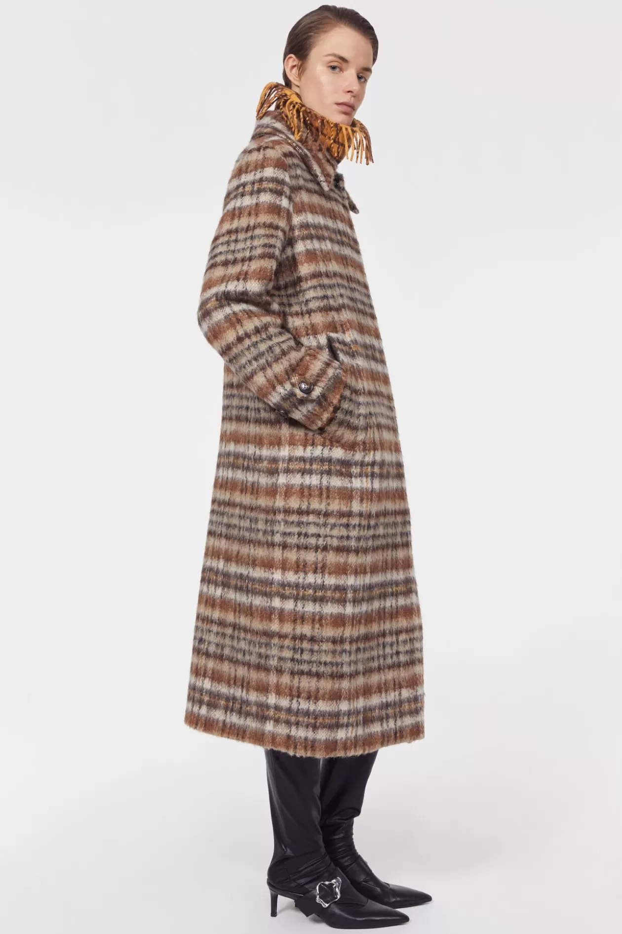 Rodebjer Aida Brushed Check Coat Brown Best