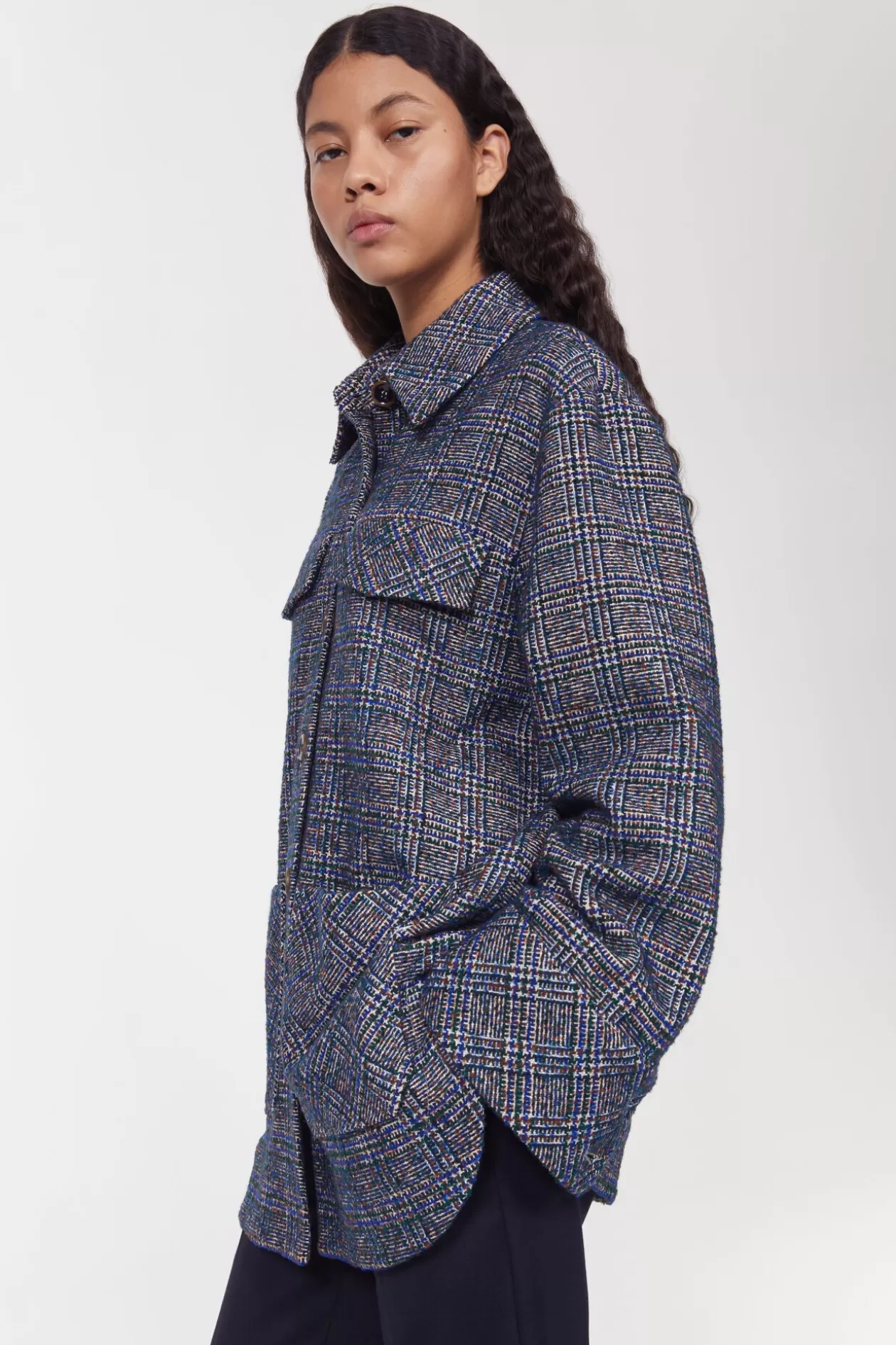 Rodebjer Avril Boucle Check Blazer Utility Blue Hot