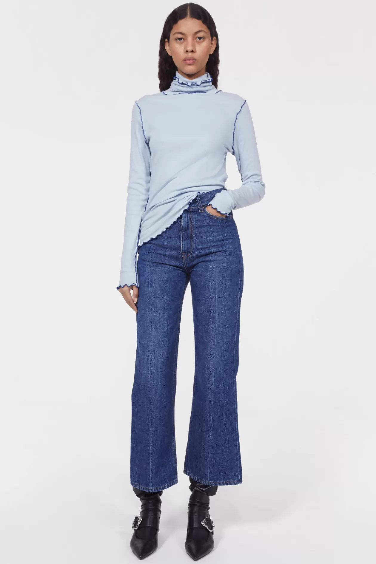 Rodebjer Cisne Rib Jersey Top Fog Blue Store