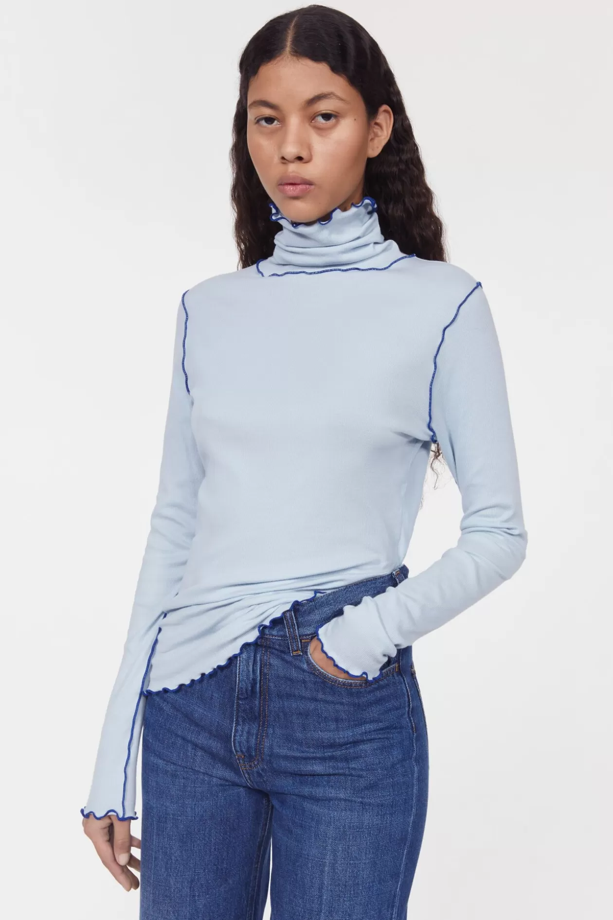 Rodebjer Cisne Rib Jersey Top Fog Blue Store