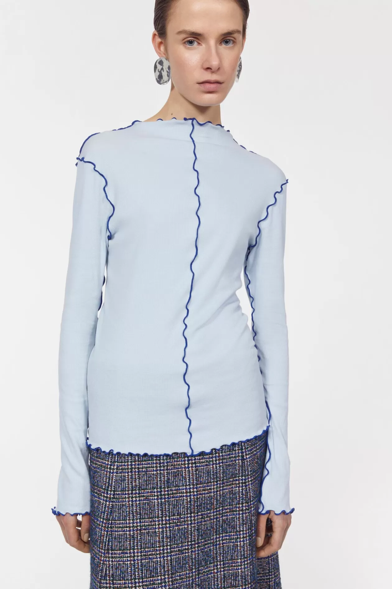 Rodebjer Columbina Rib Jersey Top Fog Blue Best