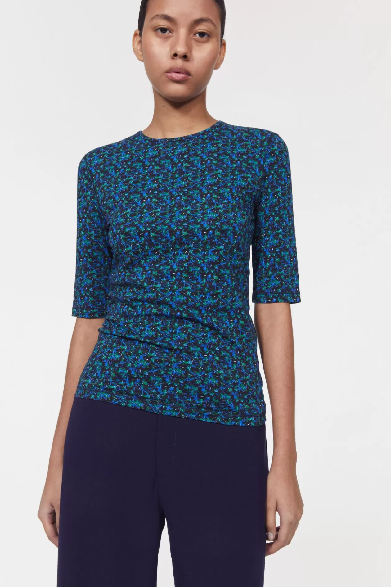 Rodebjer Lancelot Floral Jersey Top Black / Cobalt Hot