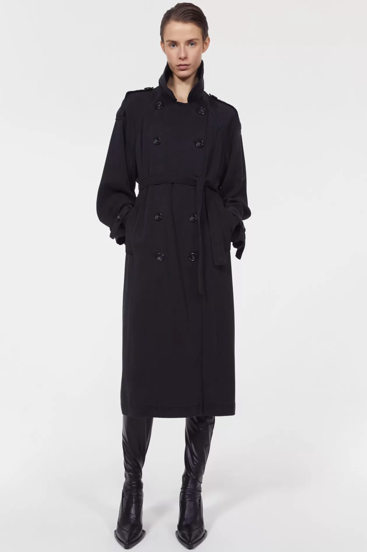 Rodebjer Lois Drape Trench Coat Black Flash Sale