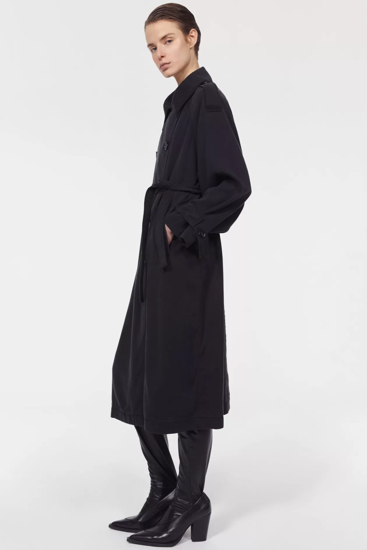 Rodebjer Lois Drape Trench Coat Black Flash Sale