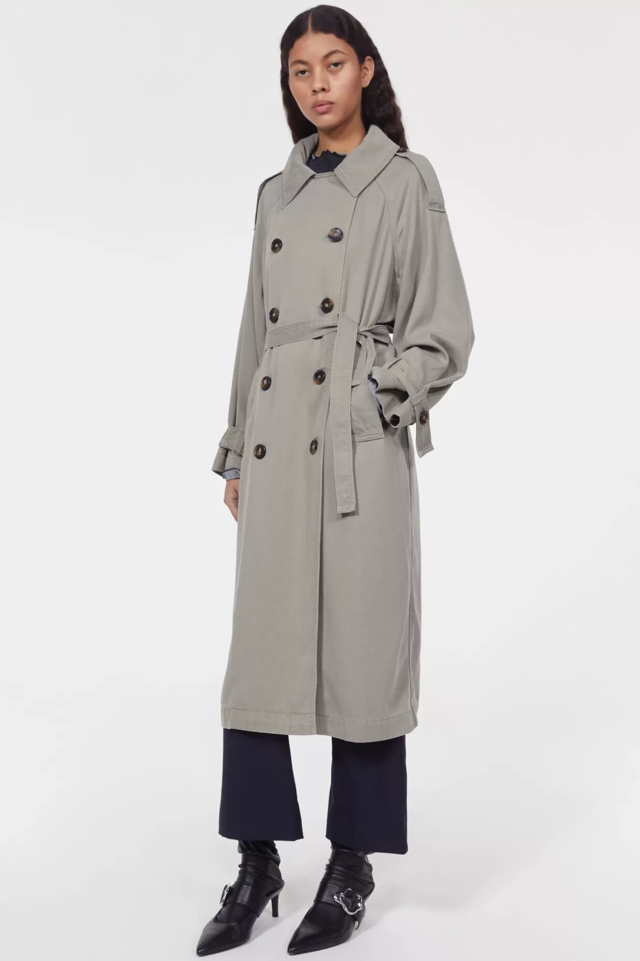 Rodebjer Lois Drape Trench Coat Moss Agate Best