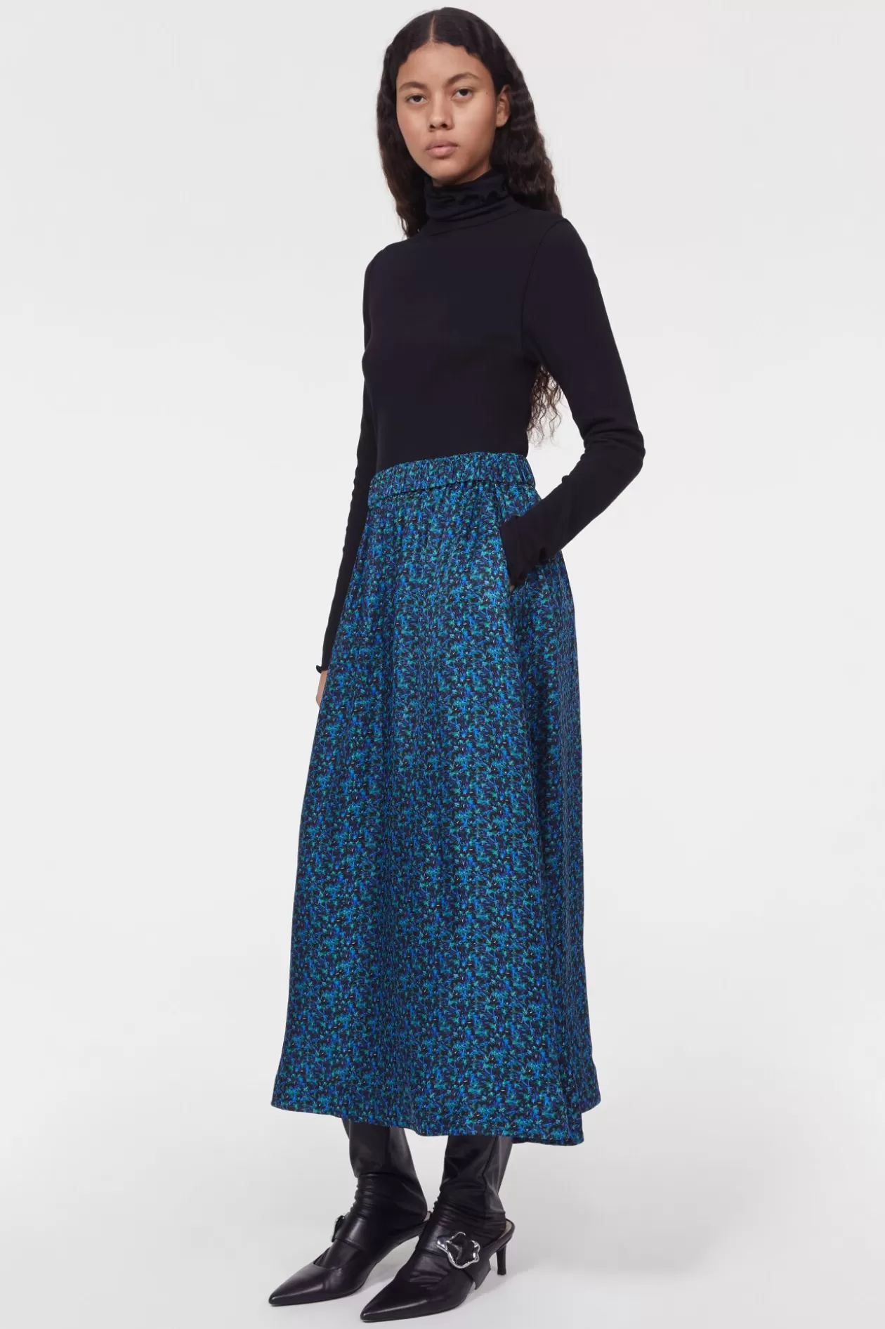 Rodebjer Marla Floral Skirt Black / Cobalt Best Sale