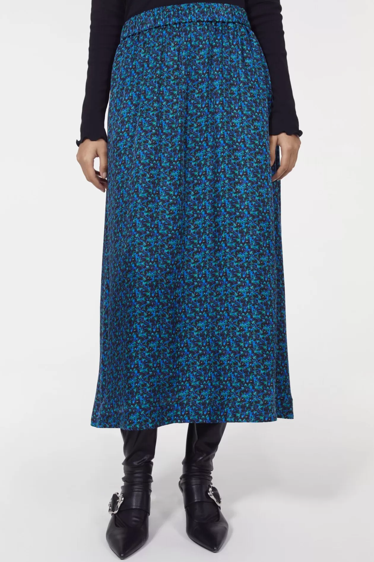 Rodebjer Marla Floral Skirt Black / Cobalt Best Sale