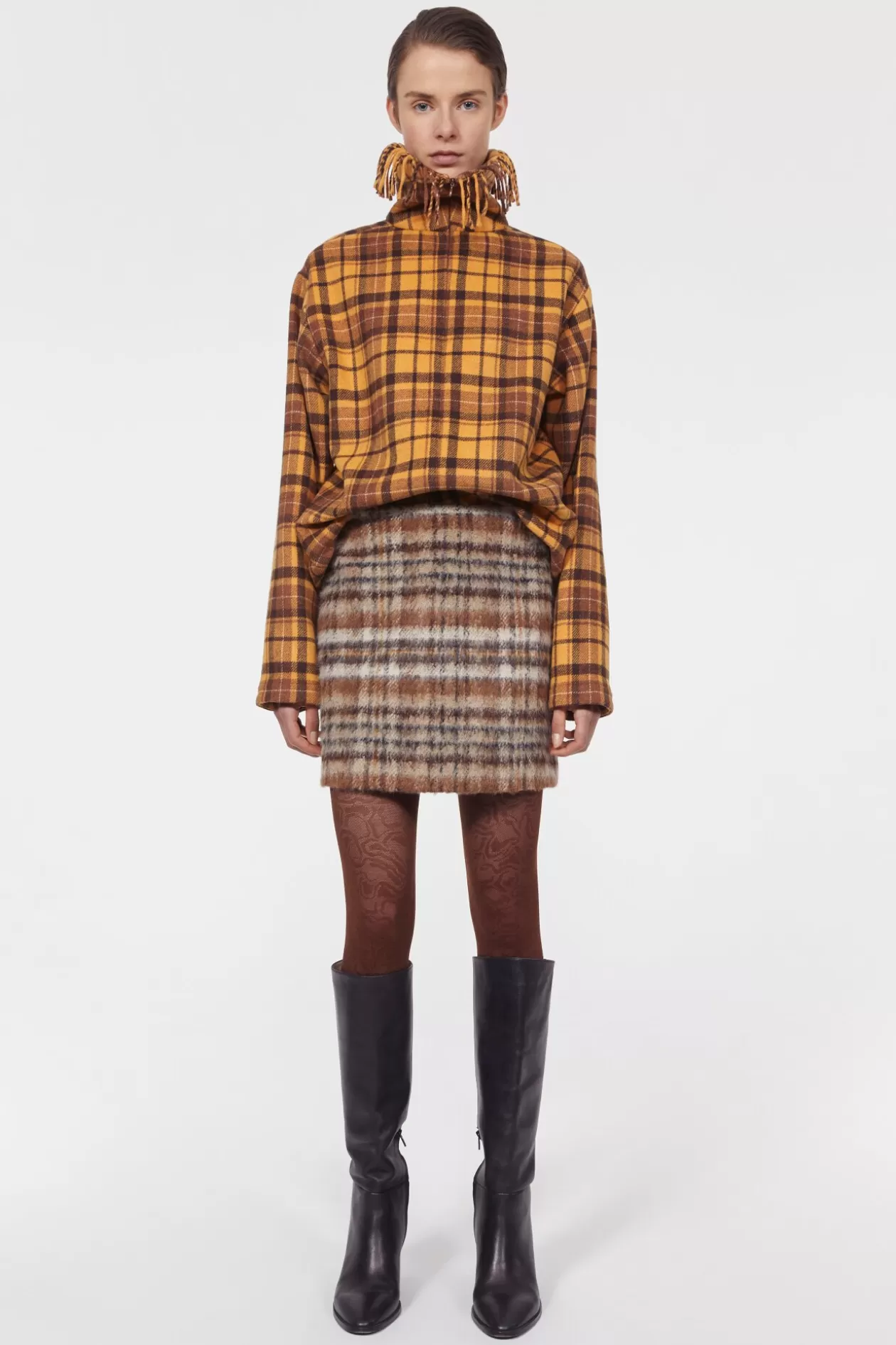 Rodebjer Seine Brushed Check Skirt Brown Best